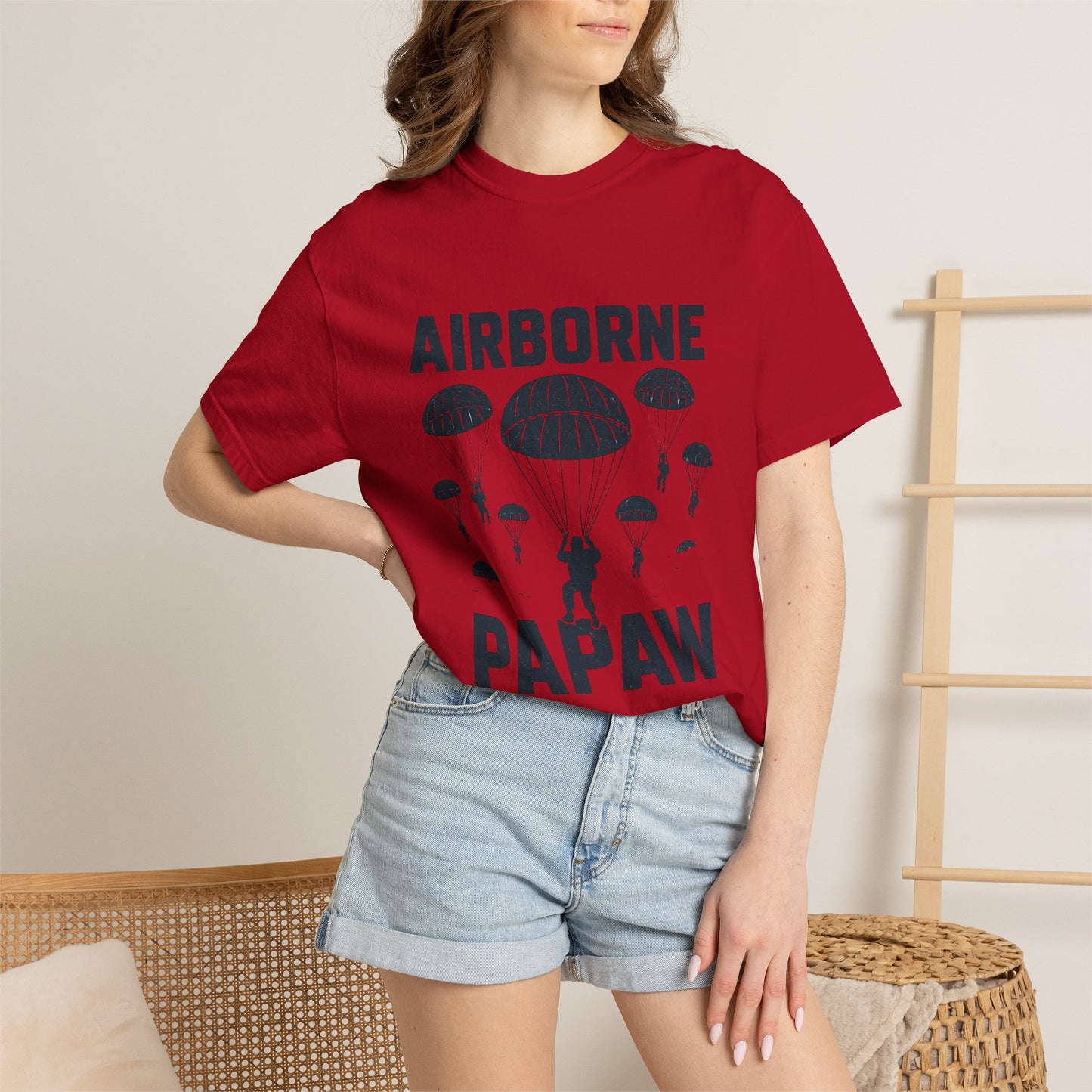 Airborne Papaw T-shirt | Parachute Silhouette Dad Grandpa Military Theme