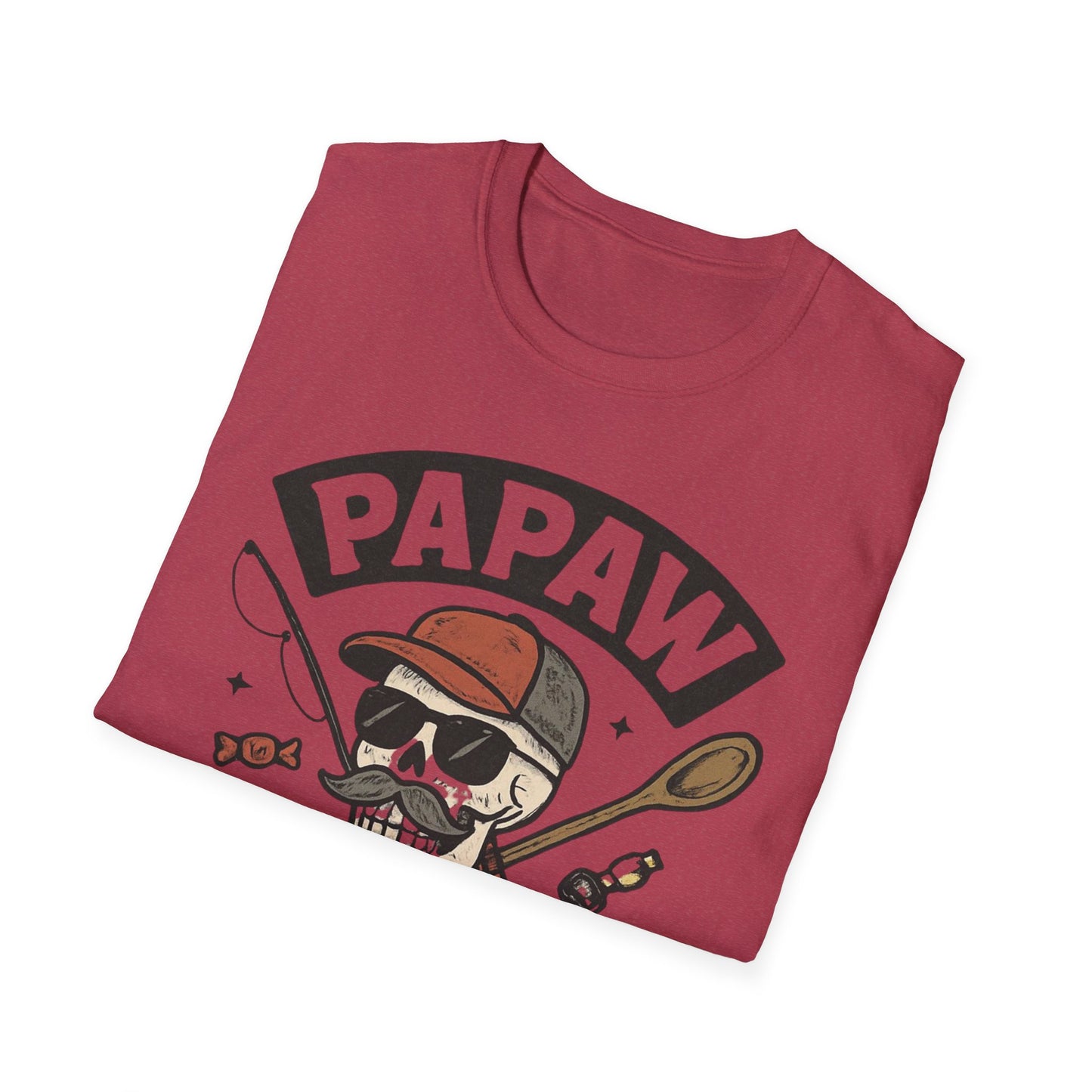 Papaw skull with fishing rod and spoon T-Shirt | Papaw logo tee