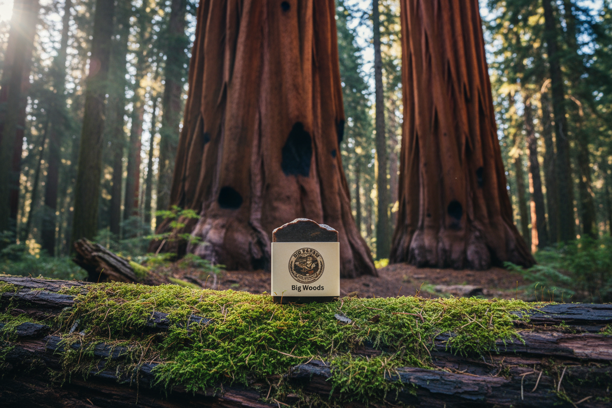 Big Woods Tallow Soap among giant redwood trees