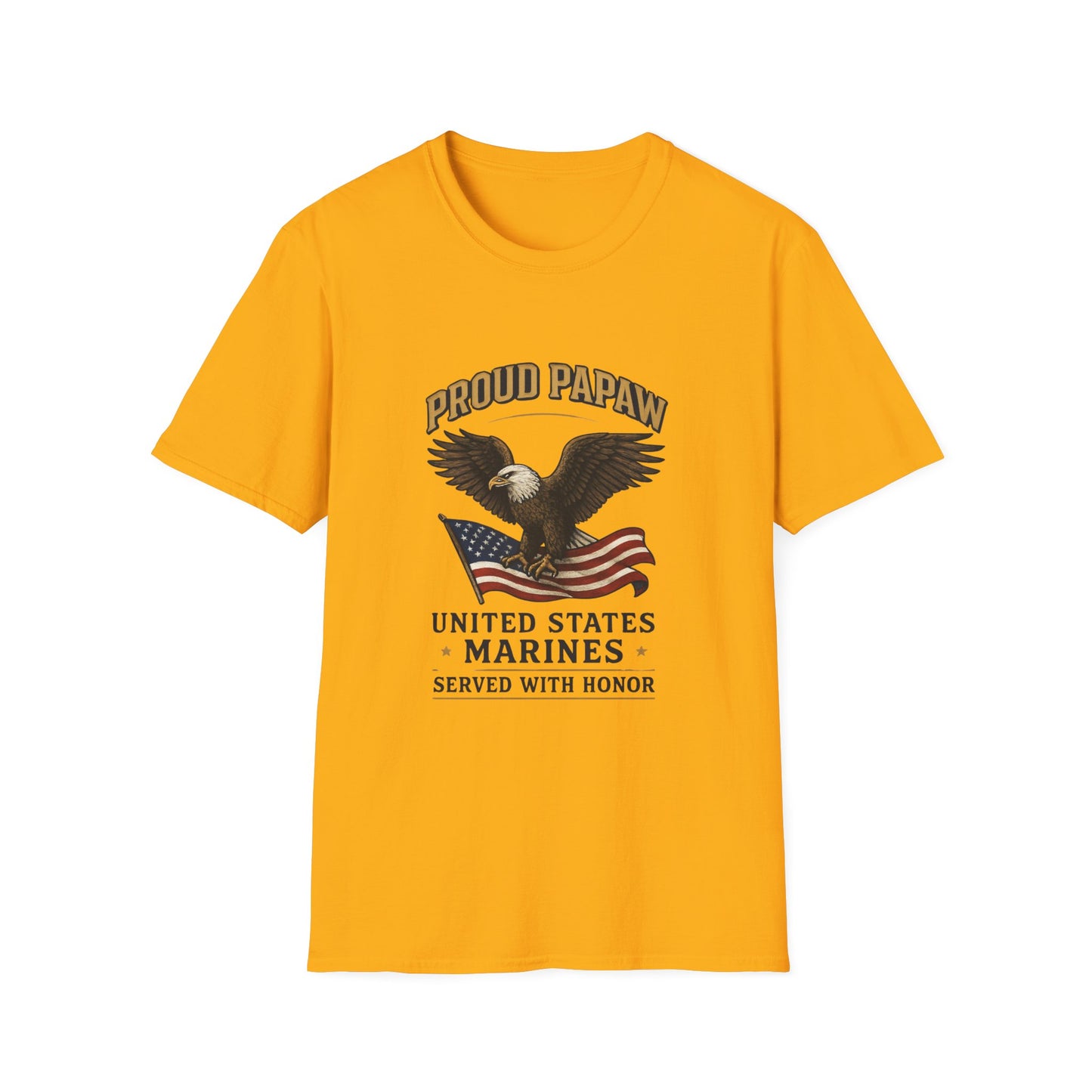 Proud Papaw Eagle with American Flag T-Shirt | United States Marines Served With Honor