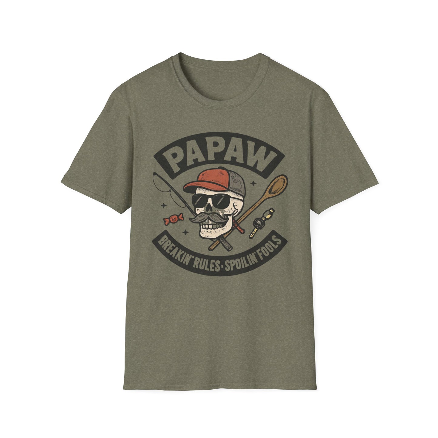Papaw skull with fishing rod and spoon T-Shirt | Papaw logo tee