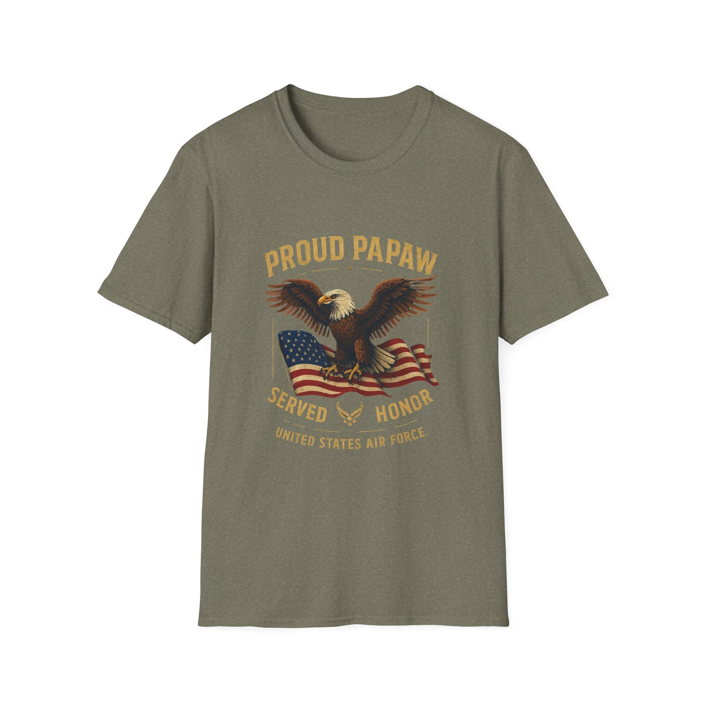 Proud Papaw Eagle with American Flag T-Shirt | Served with Honor, Air Force Theme