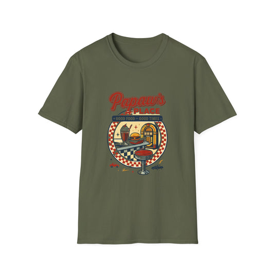 Papaw's Place Diner Scene T-Shirt | Retro Soda Fountain, Burger Counter