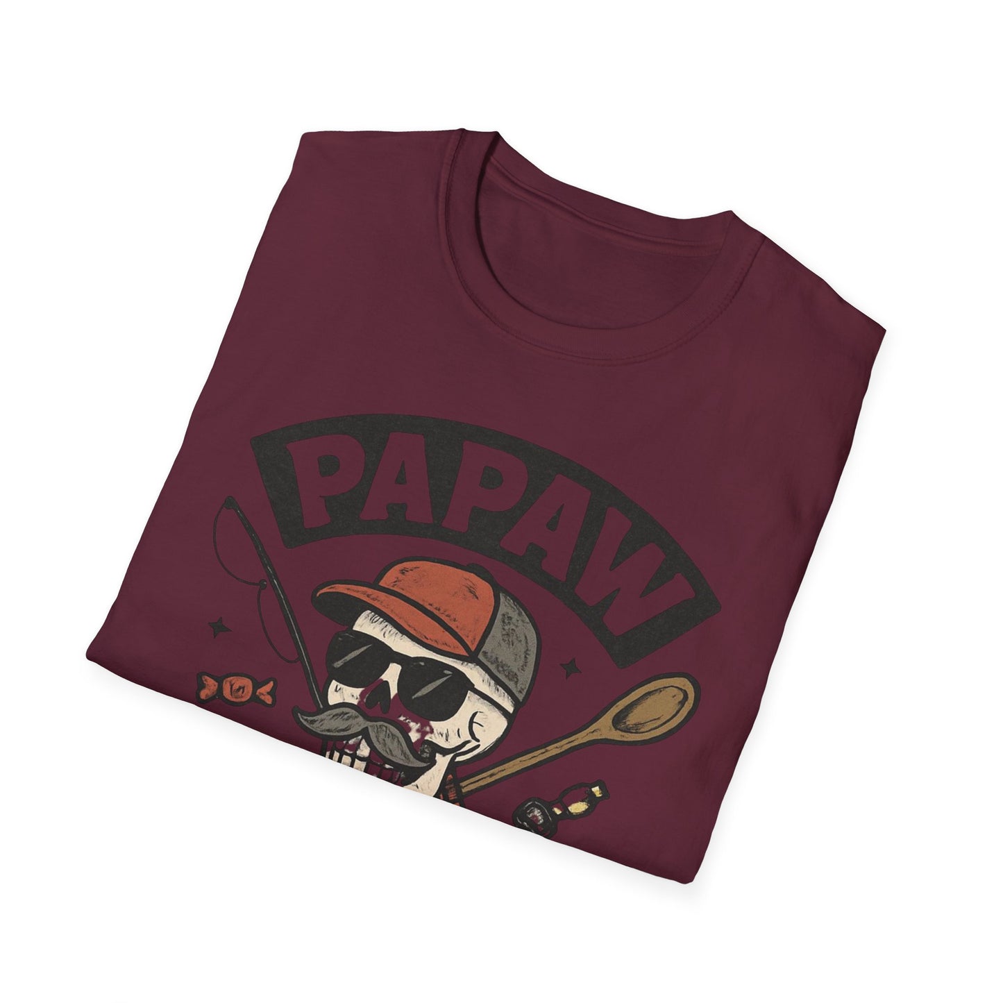 Papaw skull with fishing rod and spoon T-Shirt | Papaw logo tee