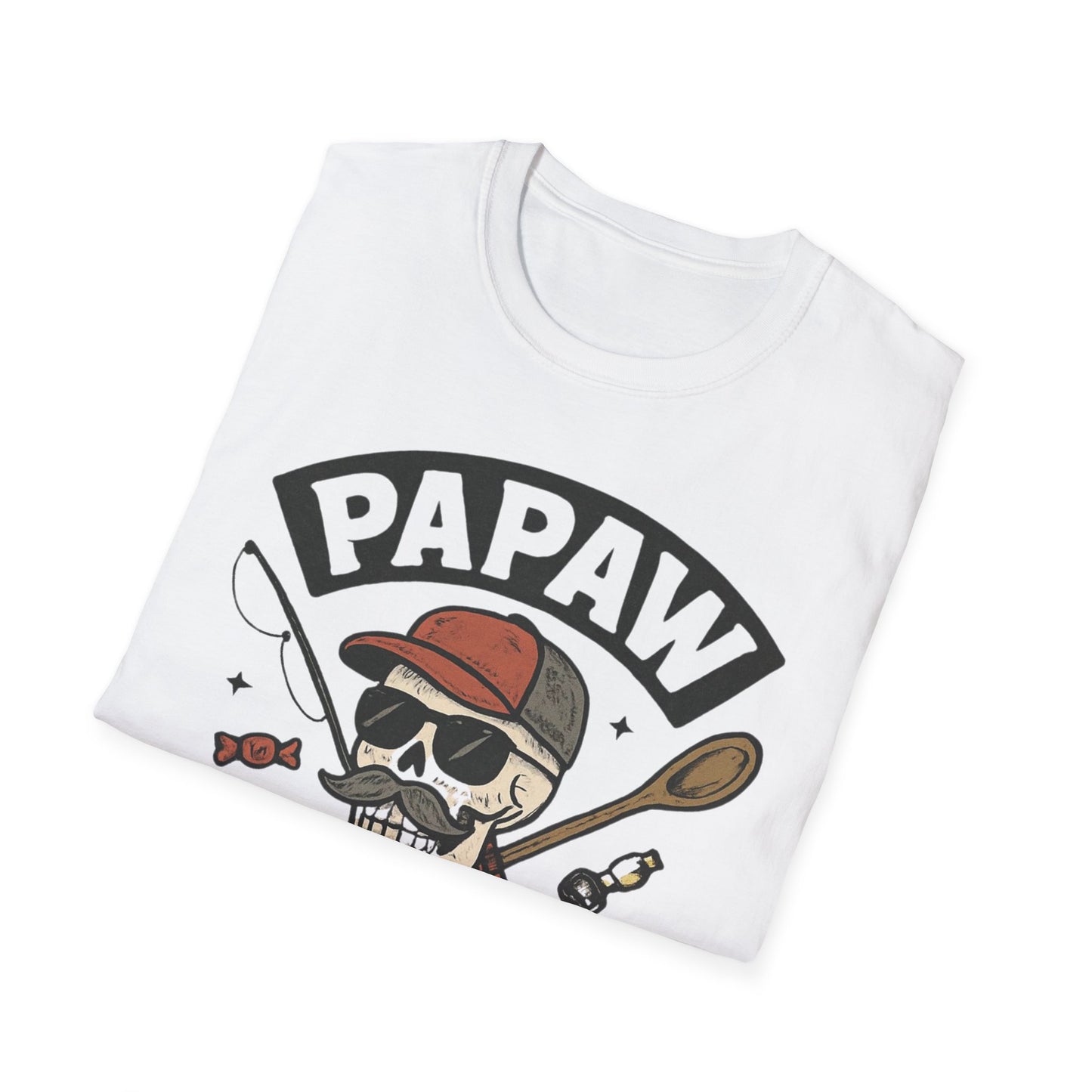 Papaw skull with fishing rod and spoon T-Shirt | Papaw logo tee