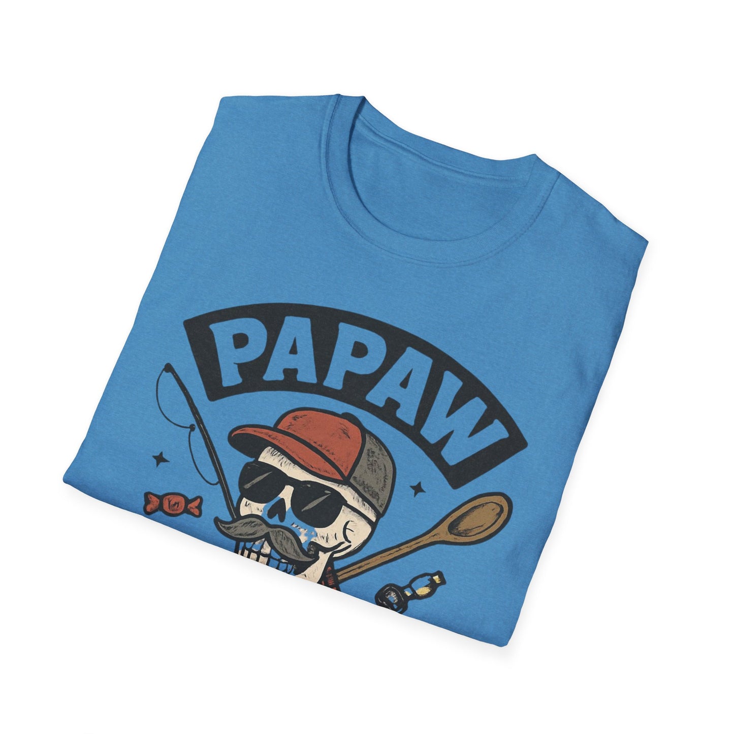 Papaw skull with fishing rod and spoon T-Shirt | Papaw logo tee