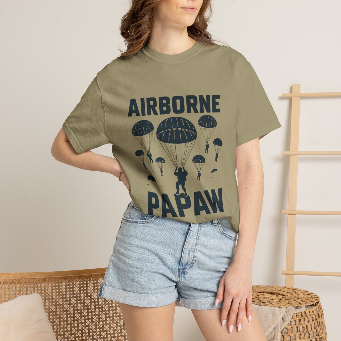 Airborne Papaw T-shirt | Parachute Silhouette Dad Grandpa Military Theme