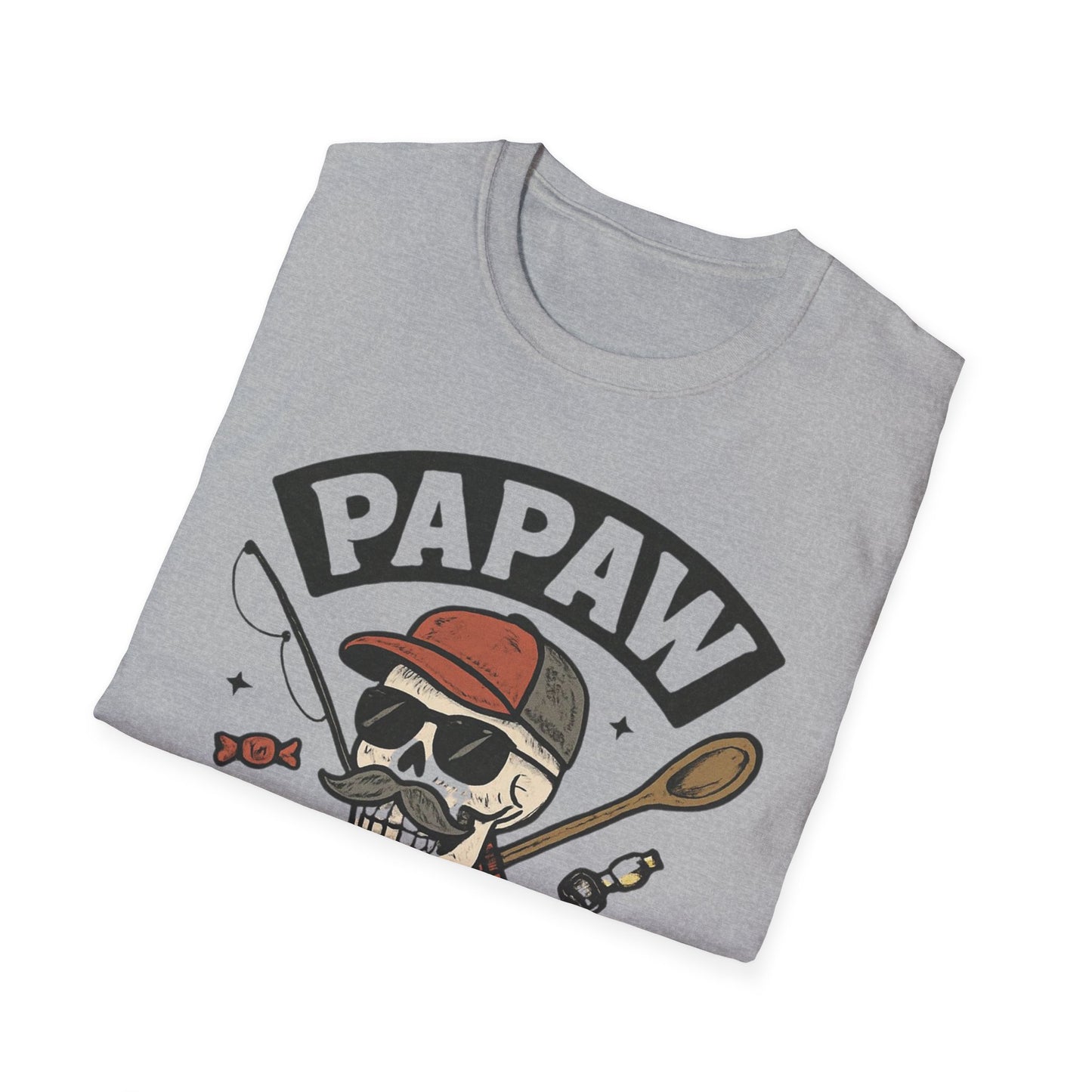 Papaw skull with fishing rod and spoon T-Shirt | Papaw logo tee