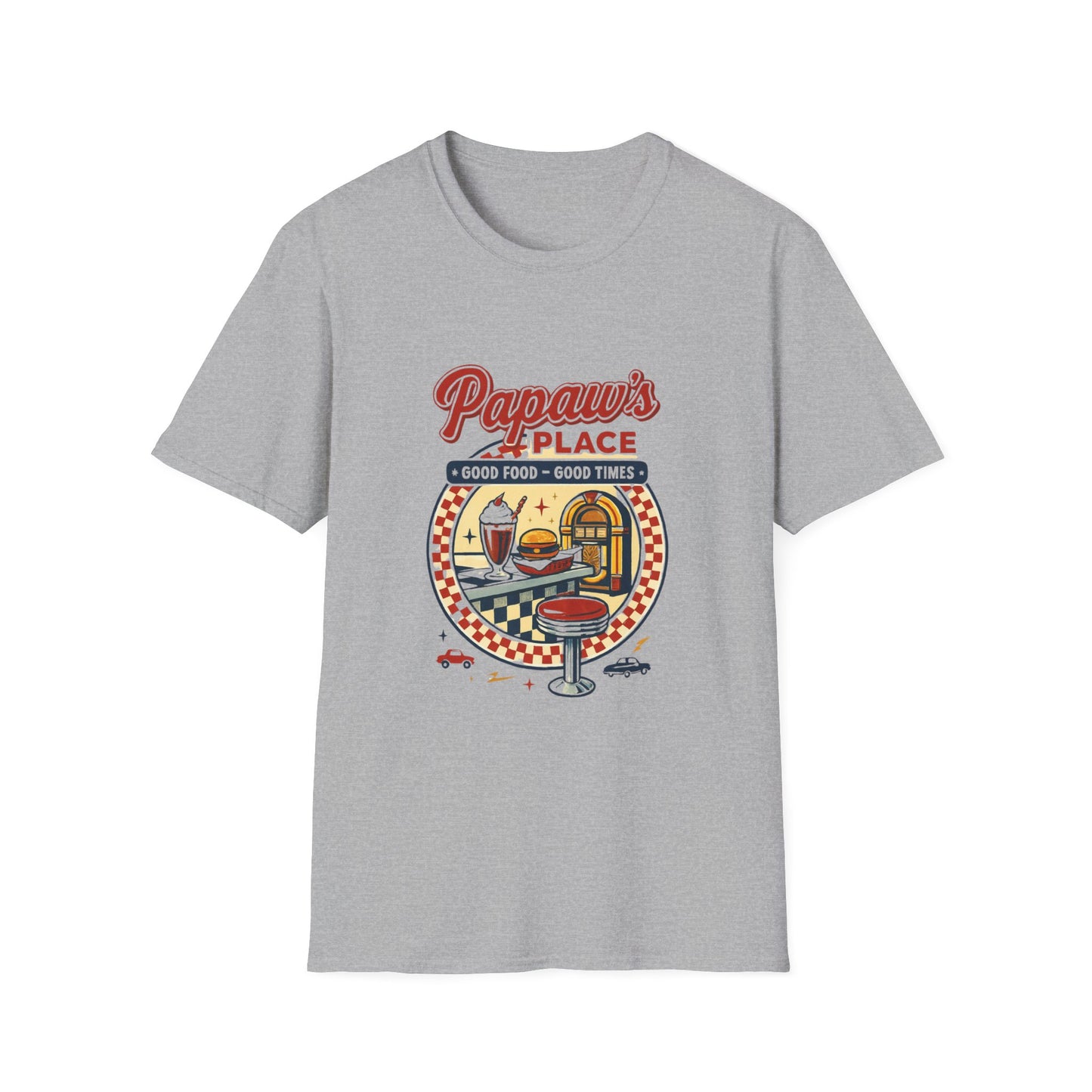 Papaw's Place Diner Scene T-Shirt | Retro Soda Fountain, Burger Counter