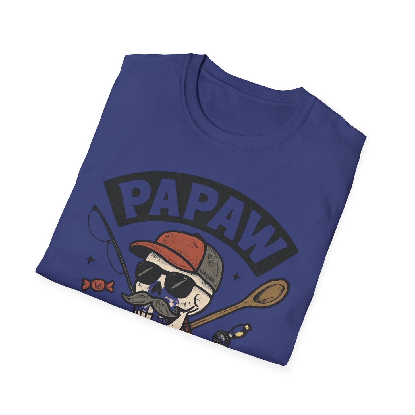 Papaw skull with fishing rod and spoon T-Shirt | Papaw logo tee