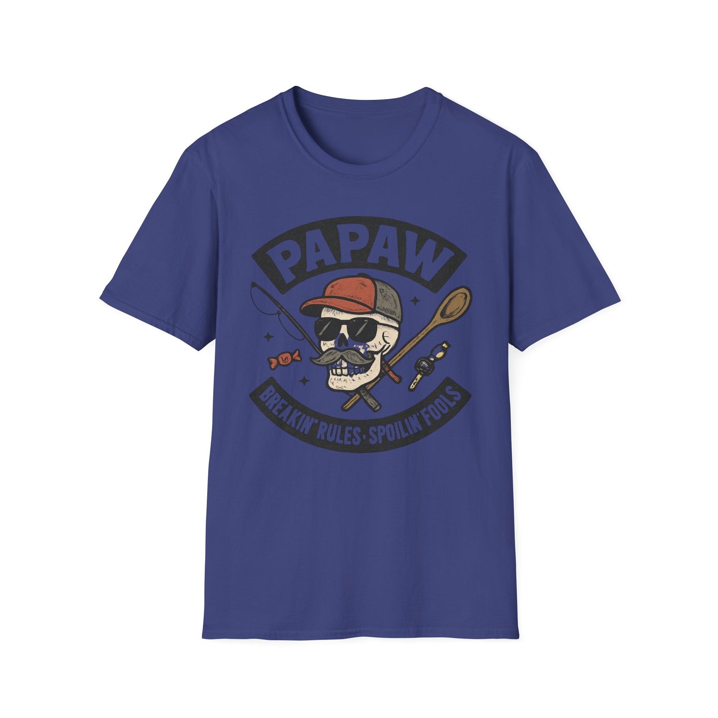 Papaw skull with fishing rod and spoon T-Shirt | Papaw logo tee