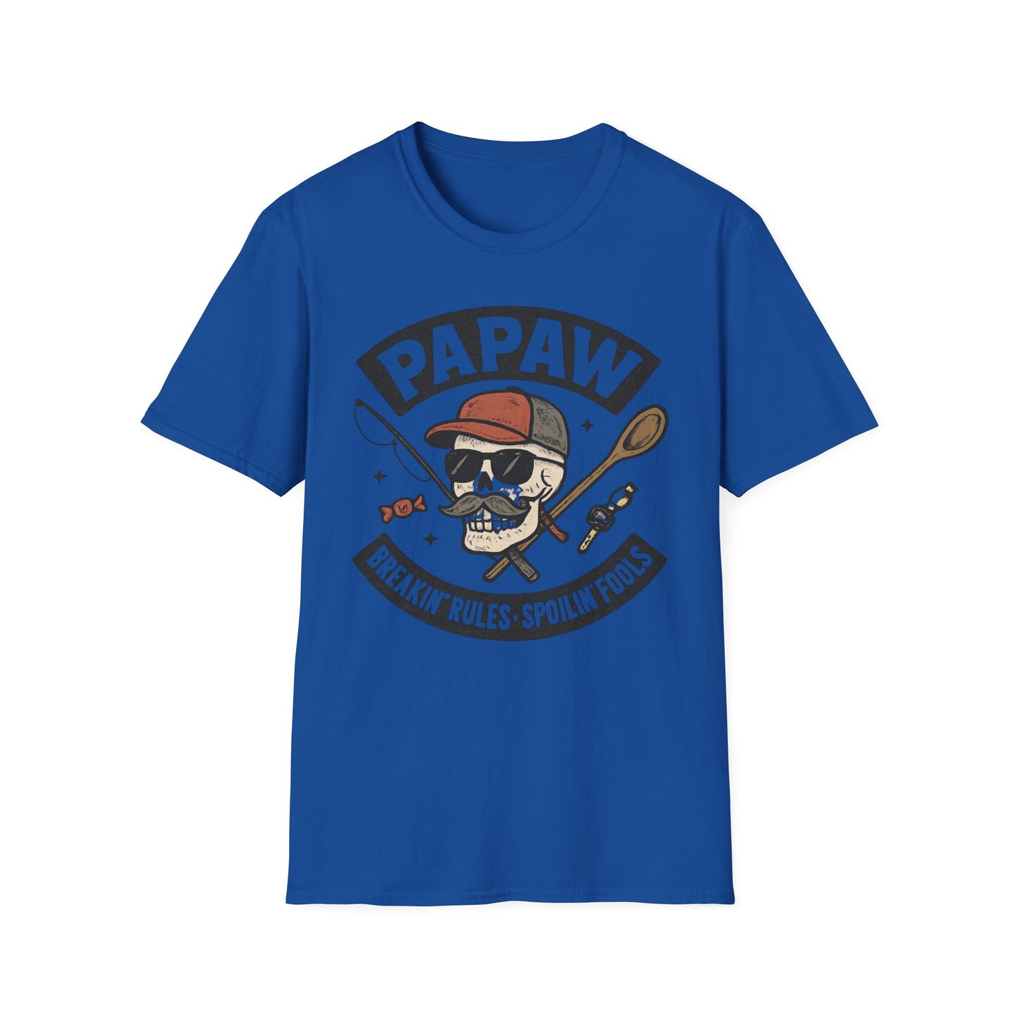 Papaw skull with fishing rod and spoon T-Shirt | Papaw logo tee