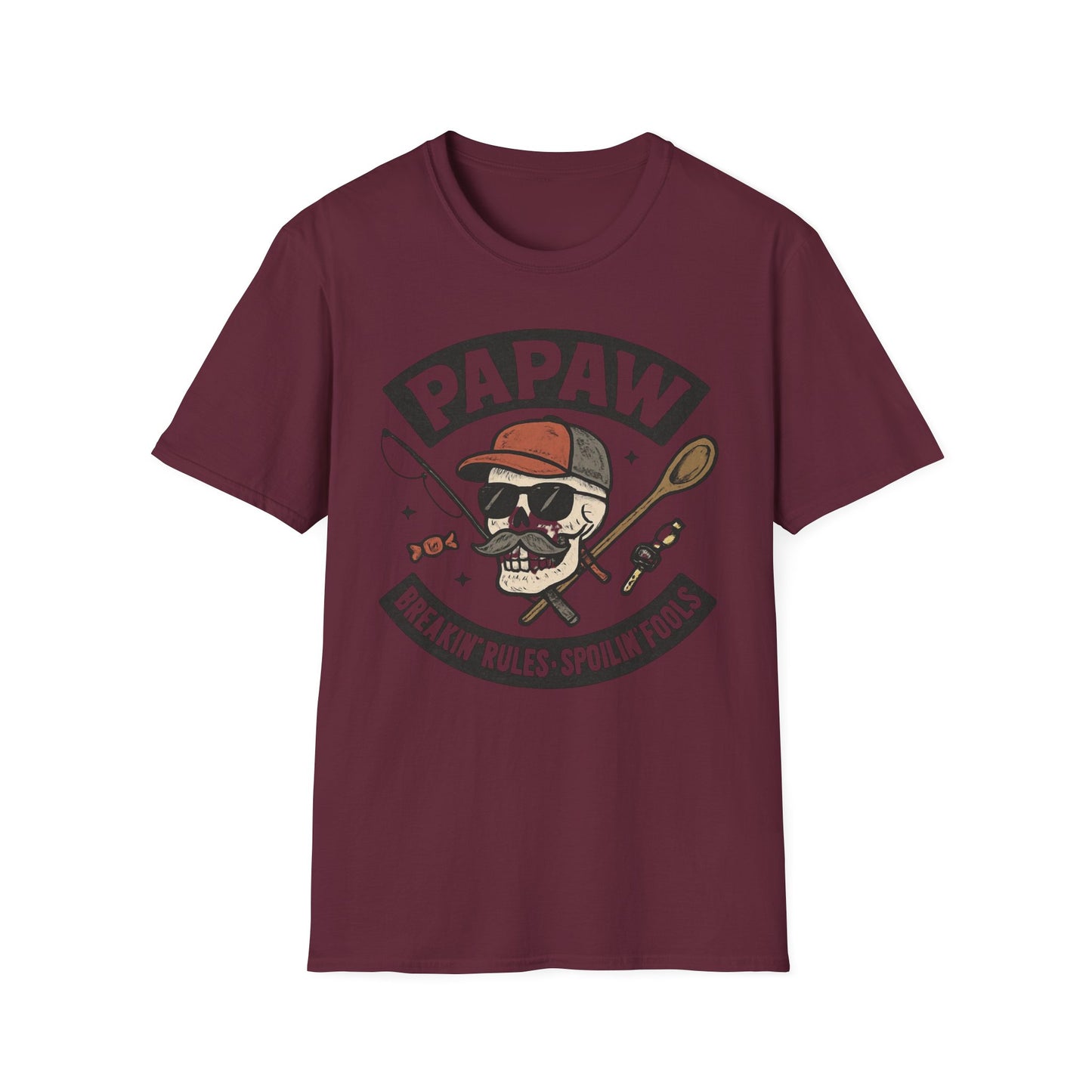 Papaw skull with fishing rod and spoon T-Shirt | Papaw logo tee