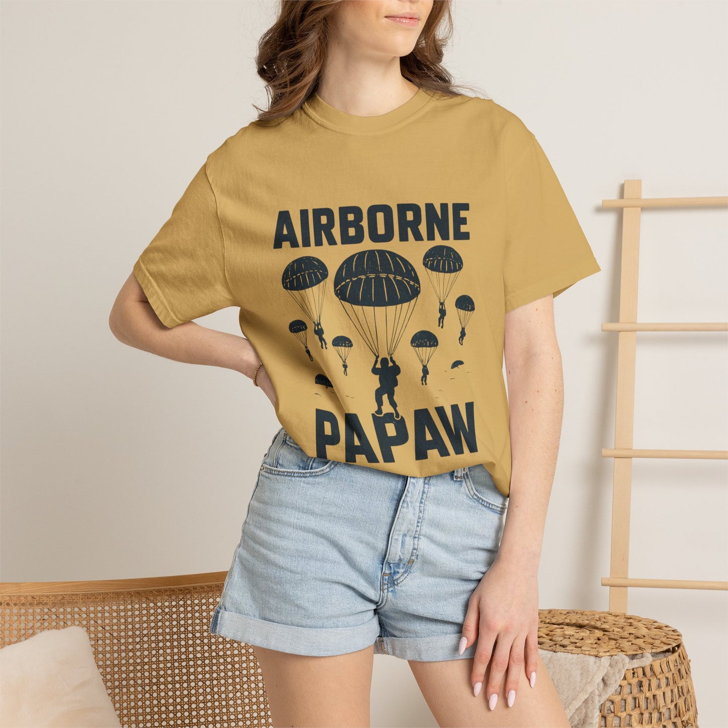 Airborne Papaw T-shirt | Parachute Silhouette Dad Grandpa Military Theme