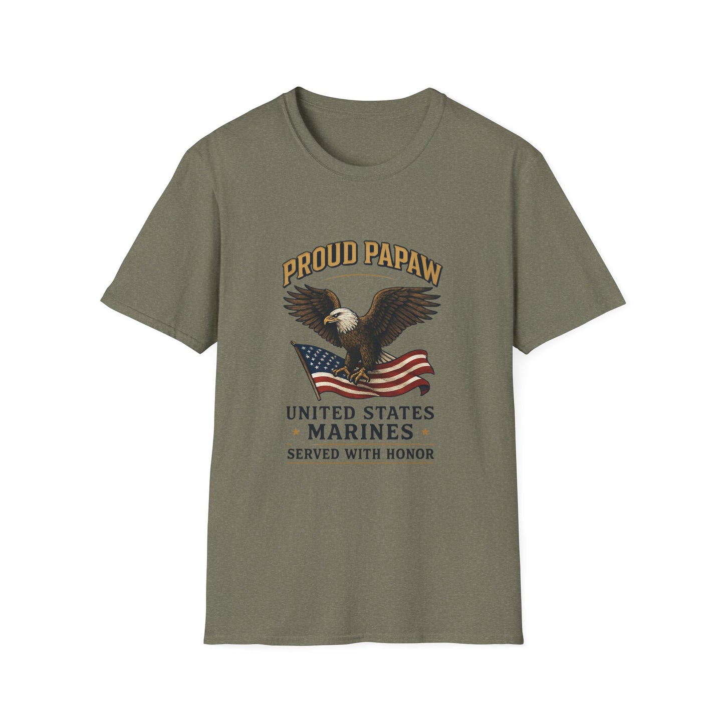 Proud Papaw Eagle with American Flag T-Shirt | United States Marines Served With Honor