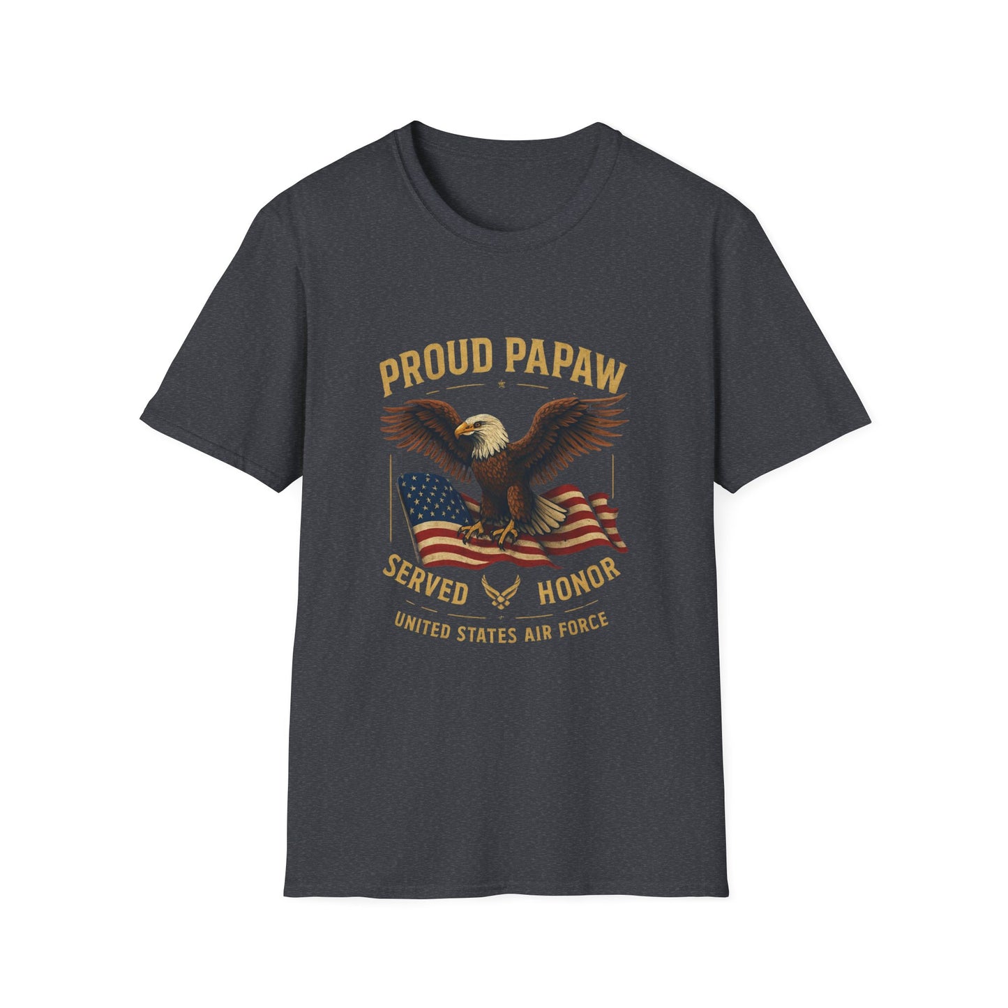 Proud Papaw Eagle with American Flag T-Shirt | Served with Honor, Air Force Theme