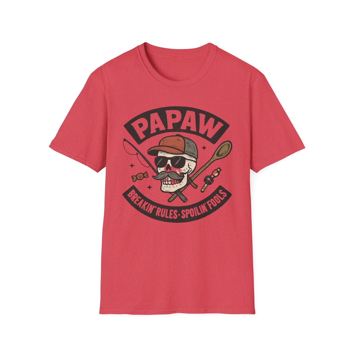 Papaw skull with fishing rod and spoon T-Shirt | Papaw logo tee