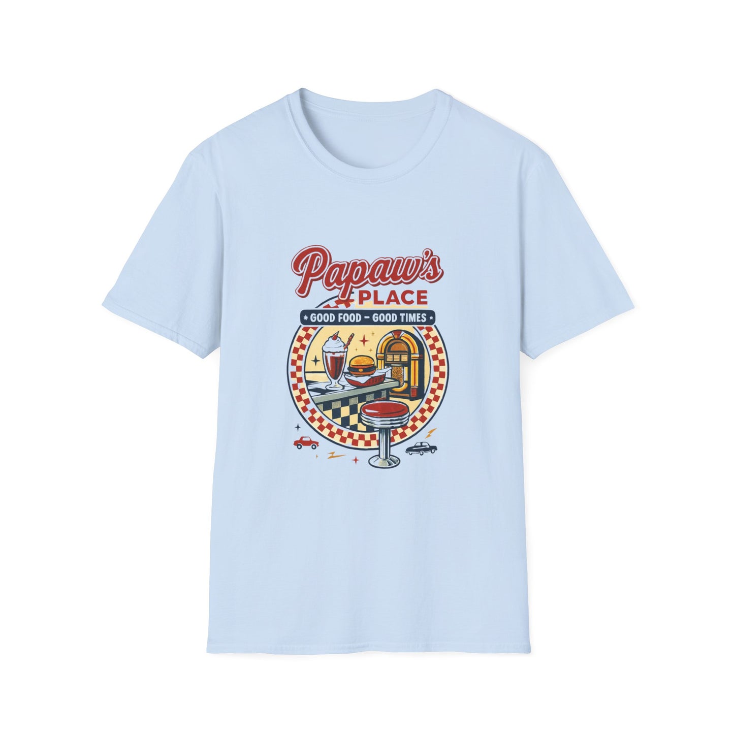 Papaw's Place Diner Scene T-Shirt | Retro Soda Fountain, Burger Counter