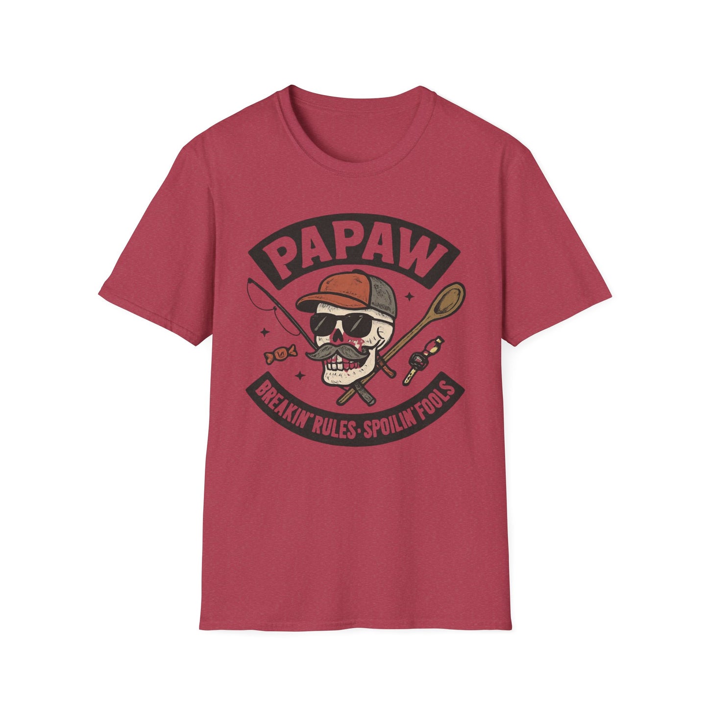 Papaw skull with fishing rod and spoon T-Shirt | Papaw logo tee