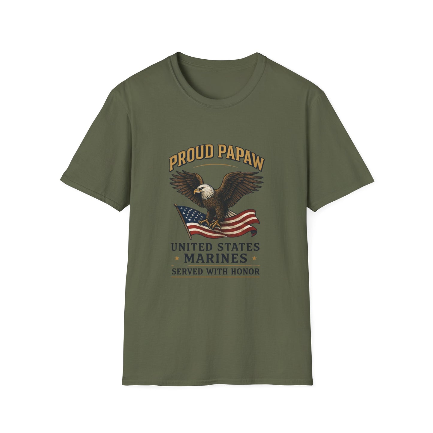 Proud Papaw Eagle with American Flag T-Shirt | United States Marines Served With Honor