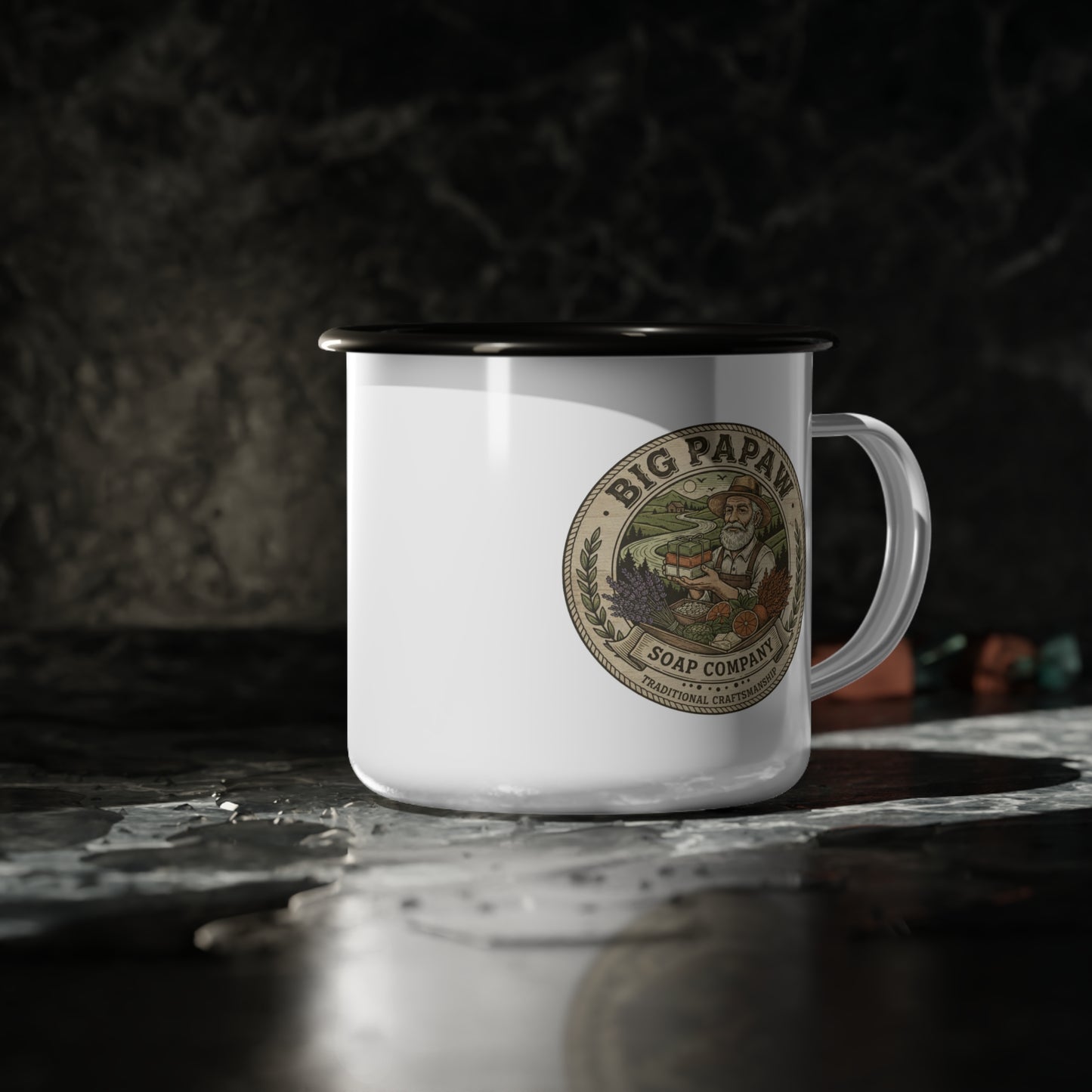 Vintage Compass Enamel Camp Cup | Rustic Travel Adventure Mug