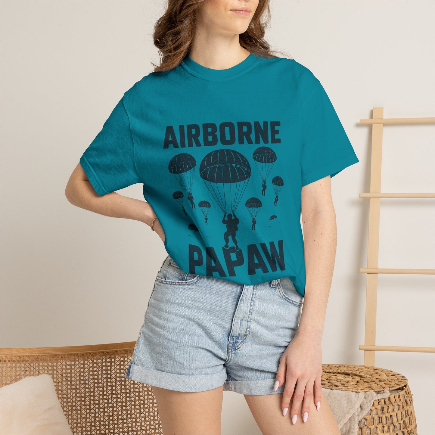 Airborne Papaw T-shirt | Parachute Silhouette Dad Grandpa Military Theme