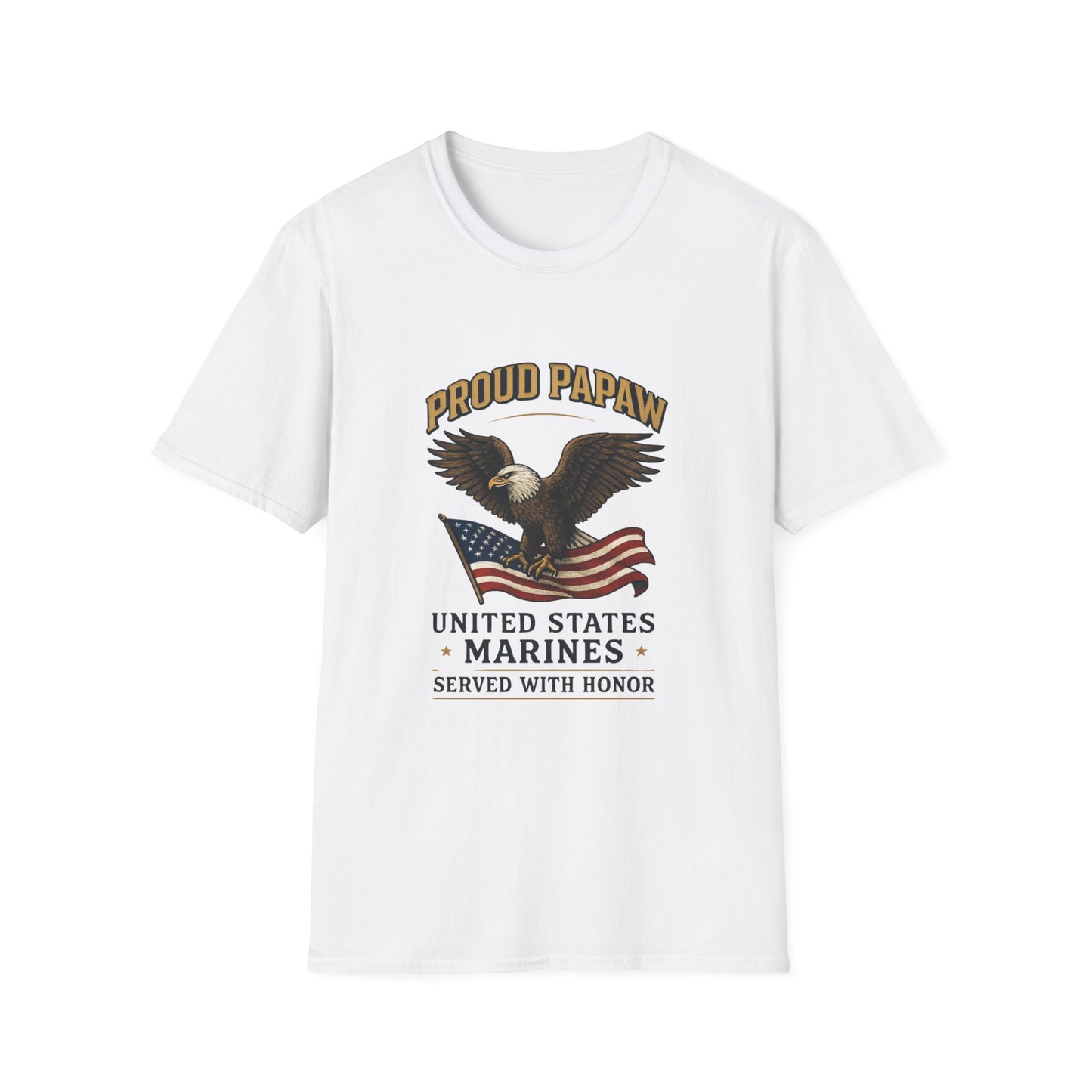Proud Papaw Eagle with American Flag T-Shirt | United States Marines Served With Honor