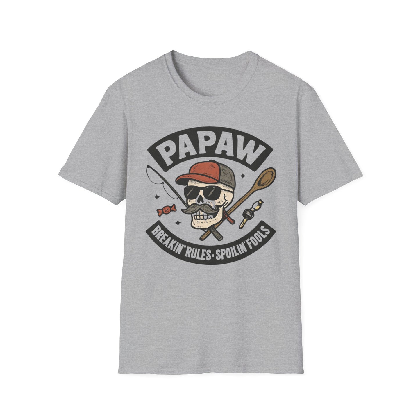 Papaw skull with fishing rod and spoon T-Shirt | Papaw logo tee