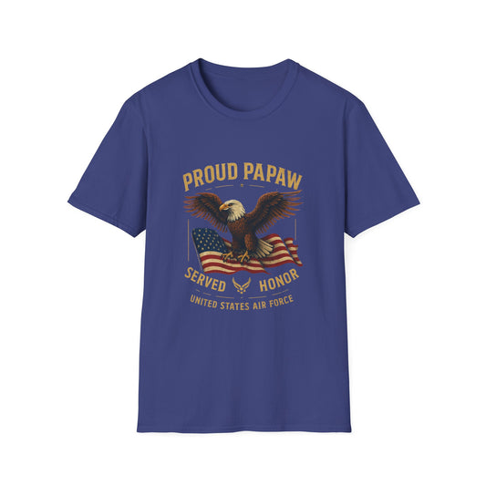 Proud Papaw Eagle with American Flag T-Shirt | Served with Honor, Air Force Theme