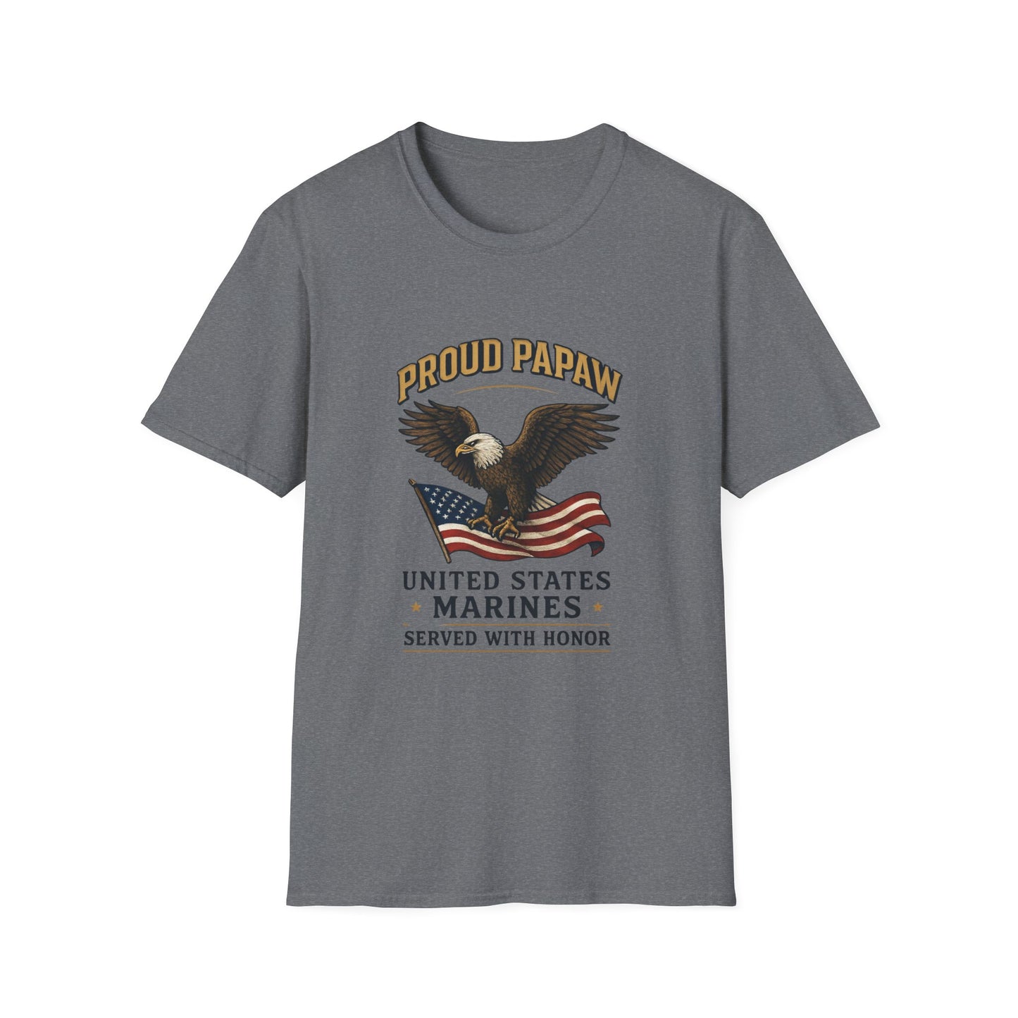 Proud Papaw Eagle with American Flag T-Shirt | United States Marines Served With Honor
