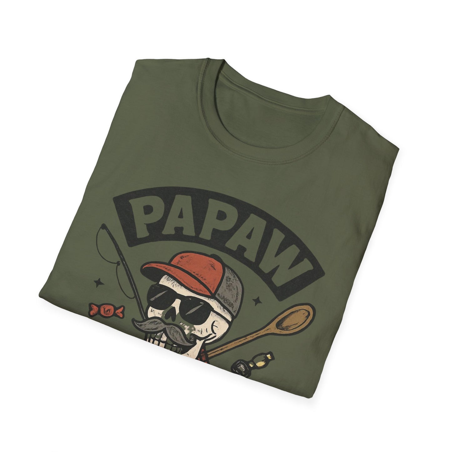 Papaw skull with fishing rod and spoon T-Shirt | Papaw logo tee