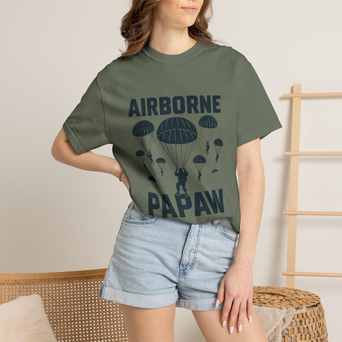 Airborne Papaw T-shirt | Parachute Silhouette Dad Grandpa Military Theme