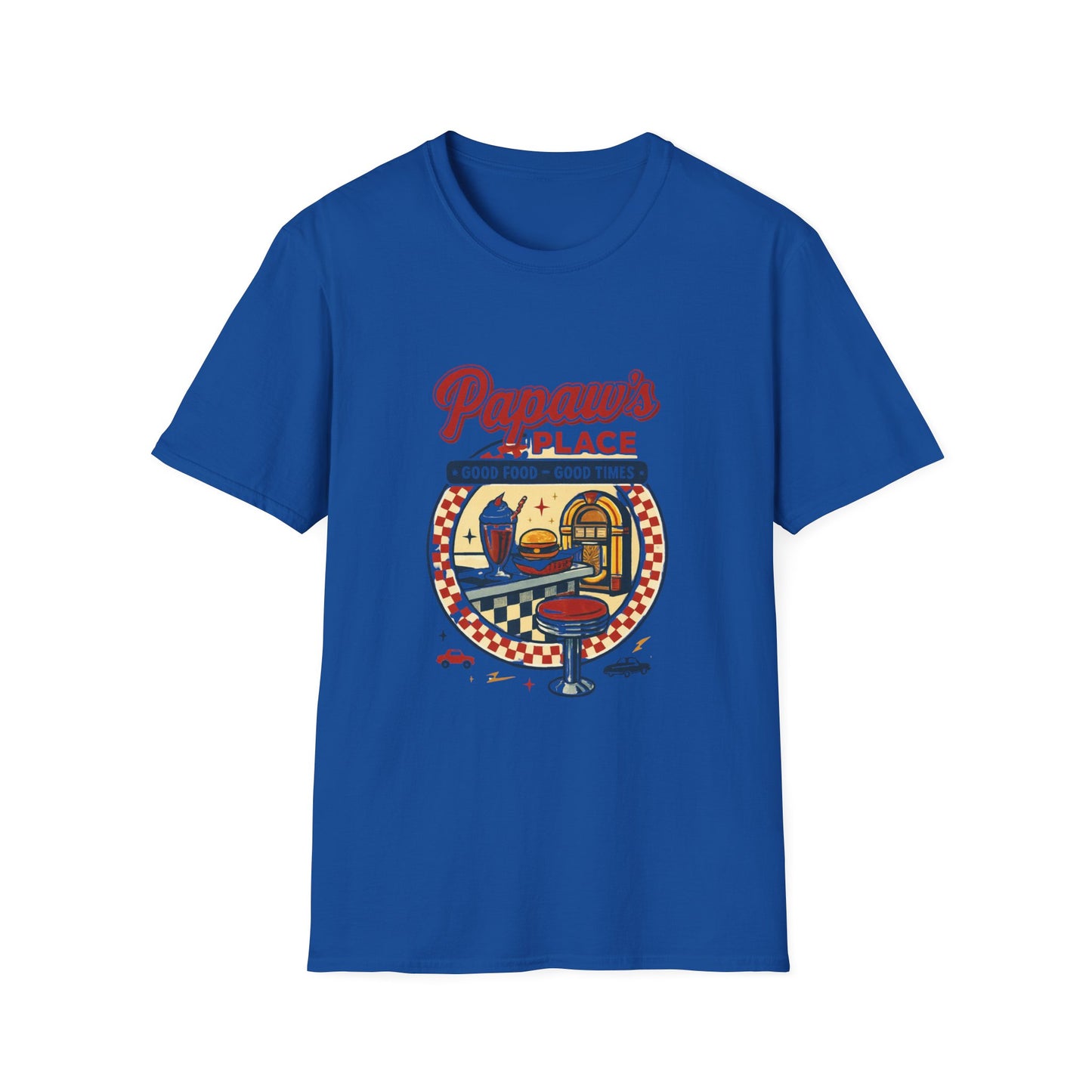 Papaw's Place Diner Scene T-Shirt | Retro Soda Fountain, Burger Counter