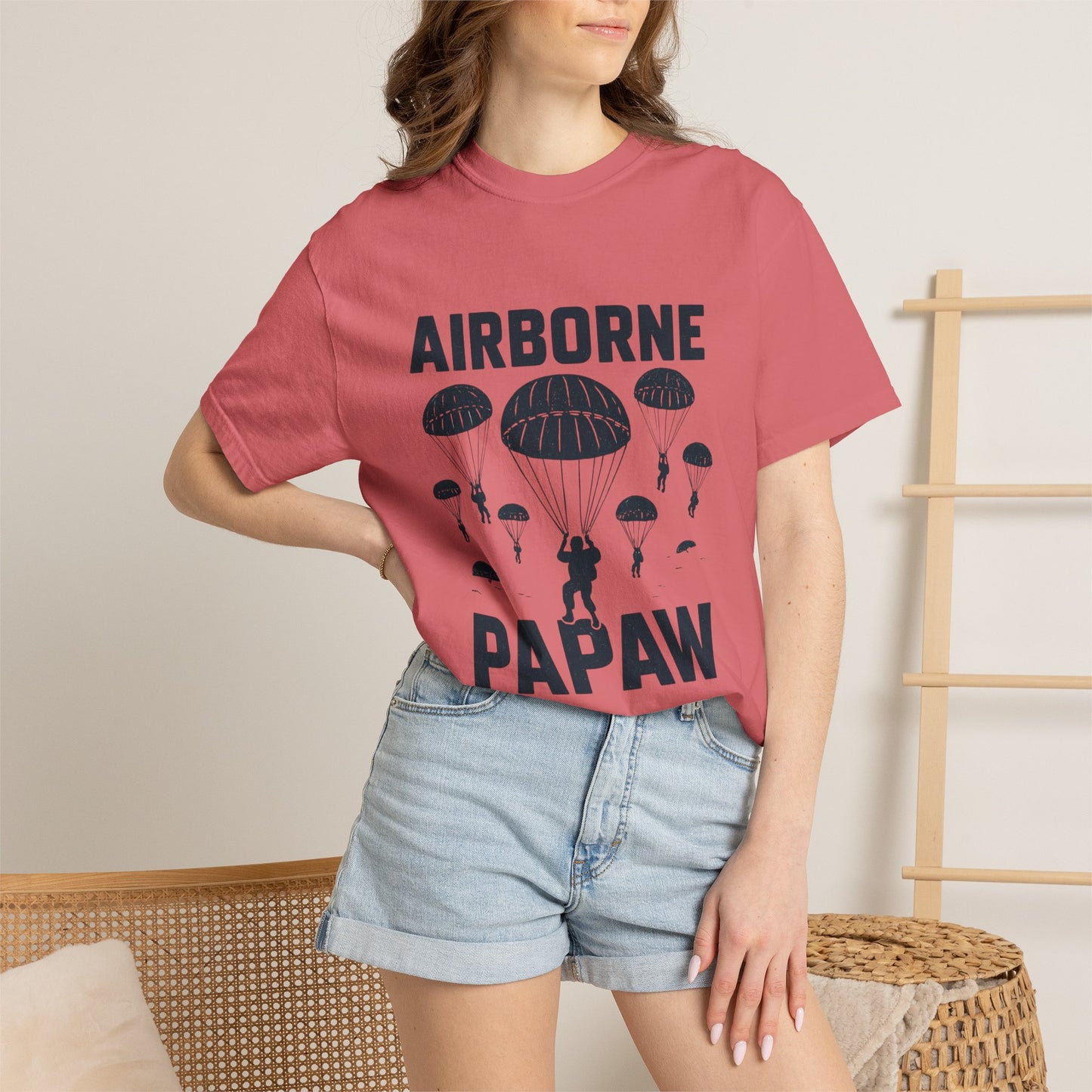 Airborne Papaw T-shirt | Parachute Silhouette Dad Grandpa Military Theme