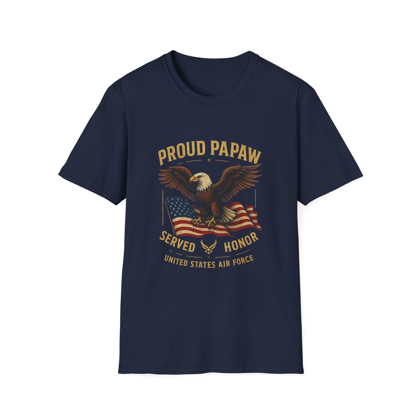 Proud Papaw Eagle with American Flag T-Shirt | Served with Honor, Air Force Theme