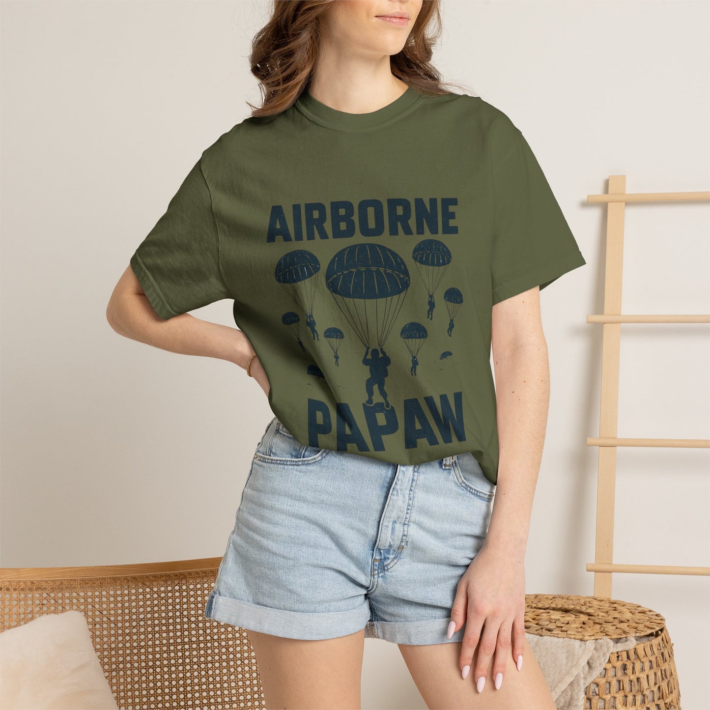 Airborne Papaw T-shirt | Parachute Silhouette Dad Grandpa Military Theme