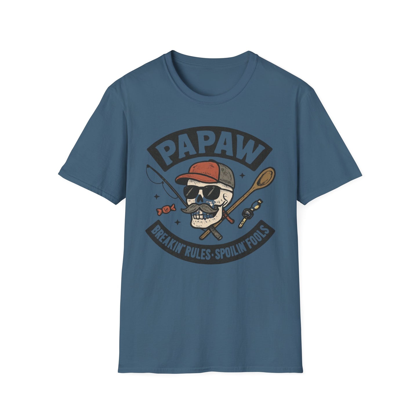 Papaw skull with fishing rod and spoon T-Shirt | Papaw logo tee