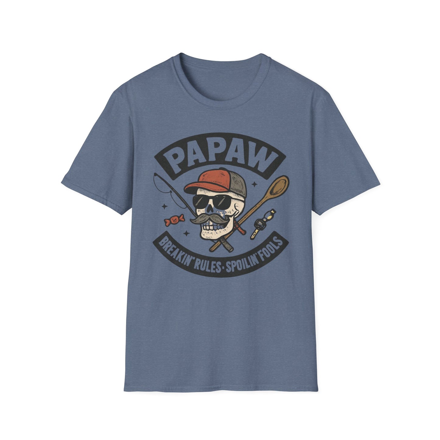 Papaw skull with fishing rod and spoon T-Shirt | Papaw logo tee