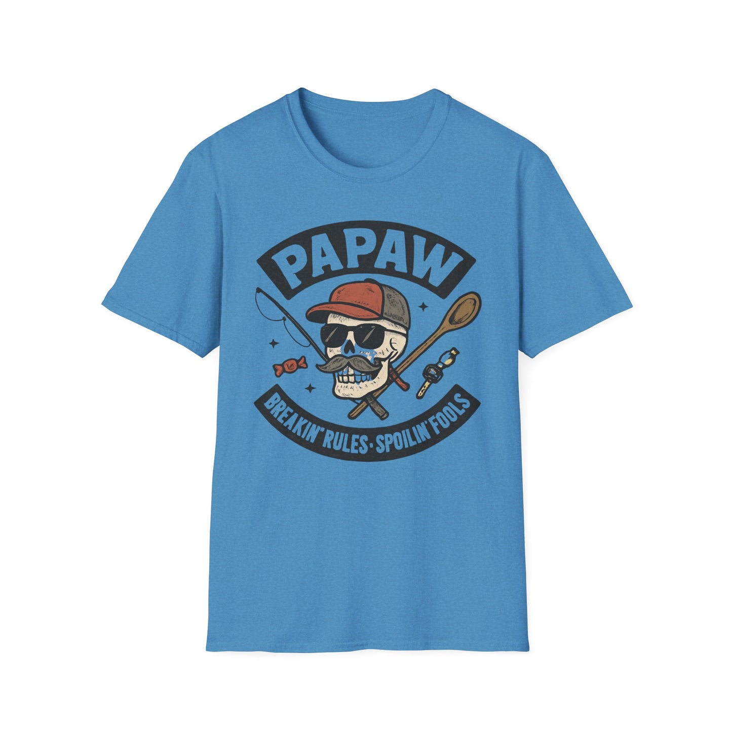 Papaw skull with fishing rod and spoon T-Shirt | Papaw logo tee