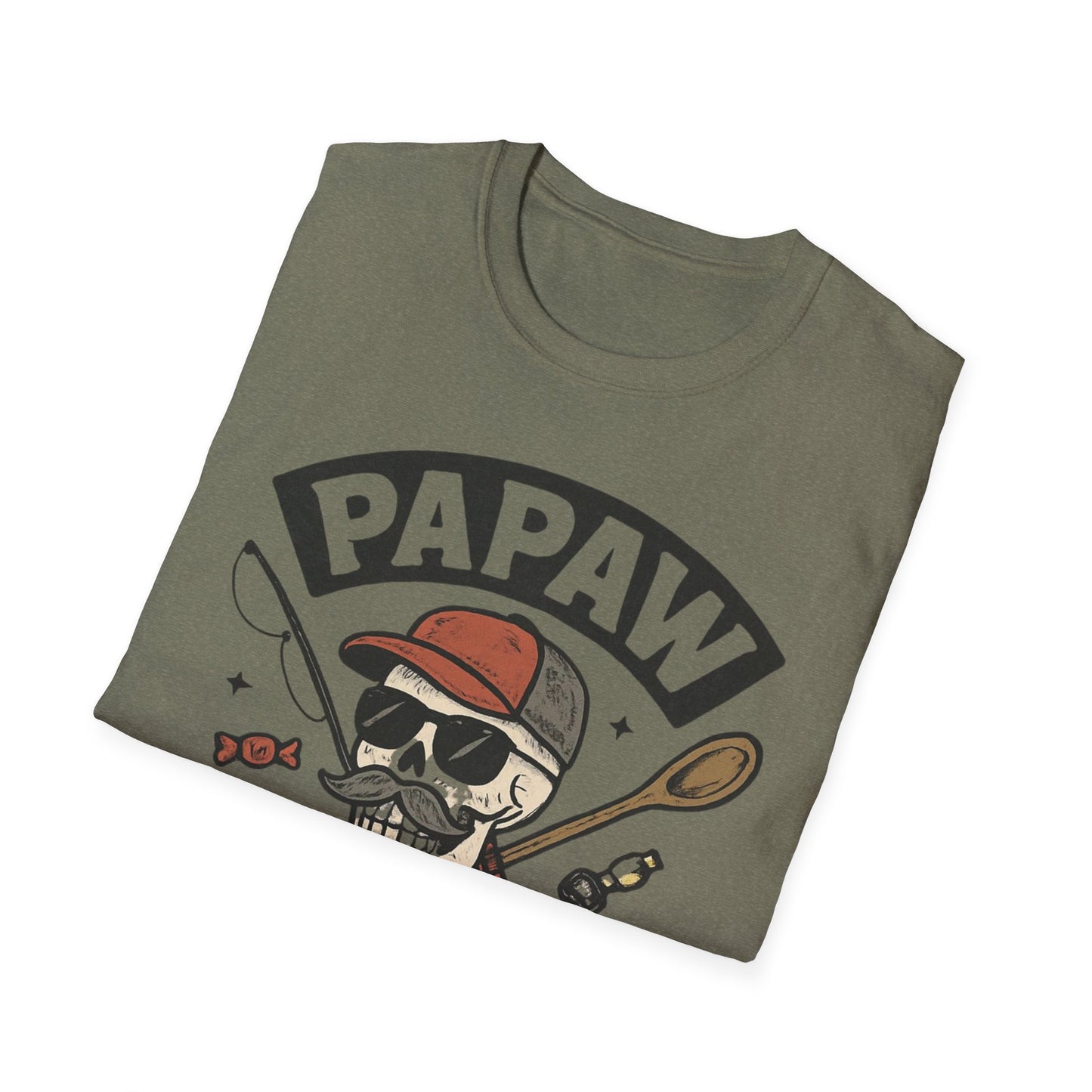 Papaw skull with fishing rod and spoon T-Shirt | Papaw logo tee