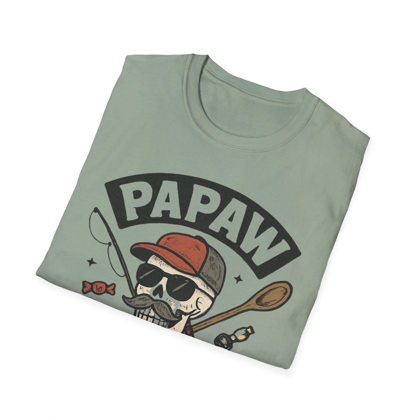 Papaw skull with fishing rod and spoon T-Shirt | Papaw logo tee
