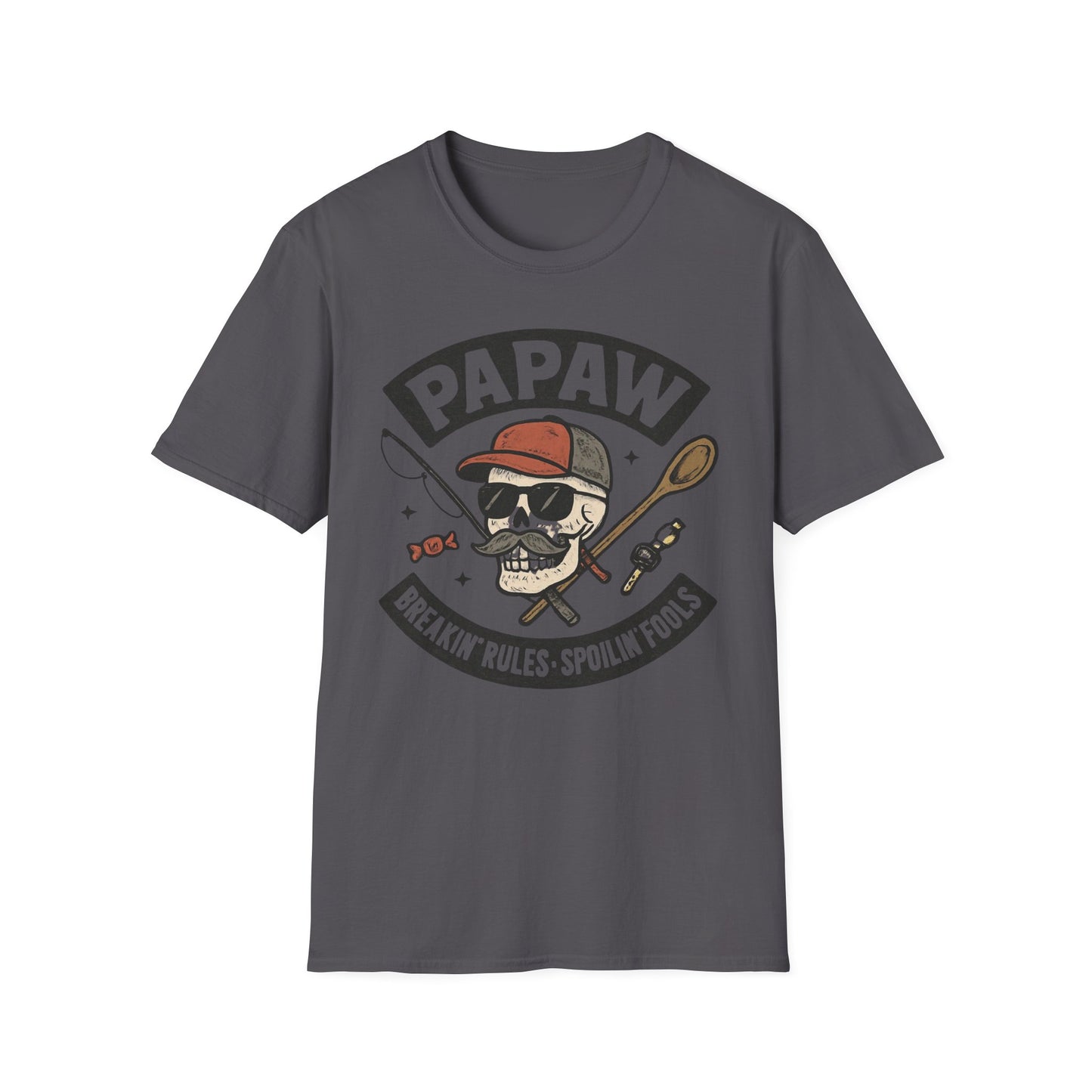 Papaw skull with fishing rod and spoon T-Shirt | Papaw logo tee