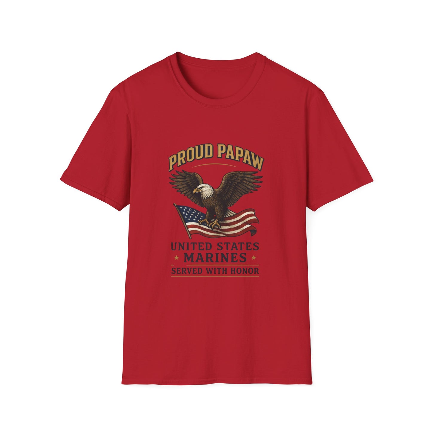 Proud Papaw Eagle with American Flag T-Shirt | United States Marines Served With Honor