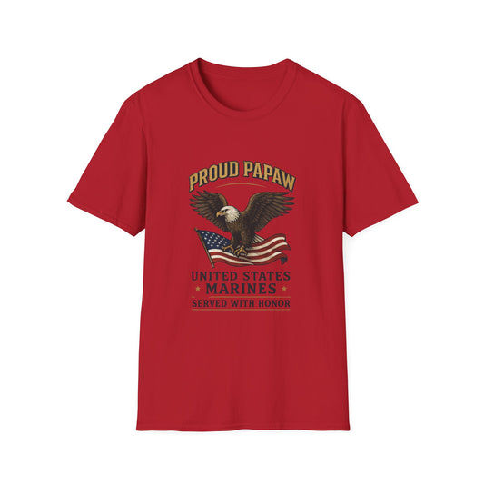 Proud Papaw Eagle with American Flag T-Shirt | United States Marines Served With Honor