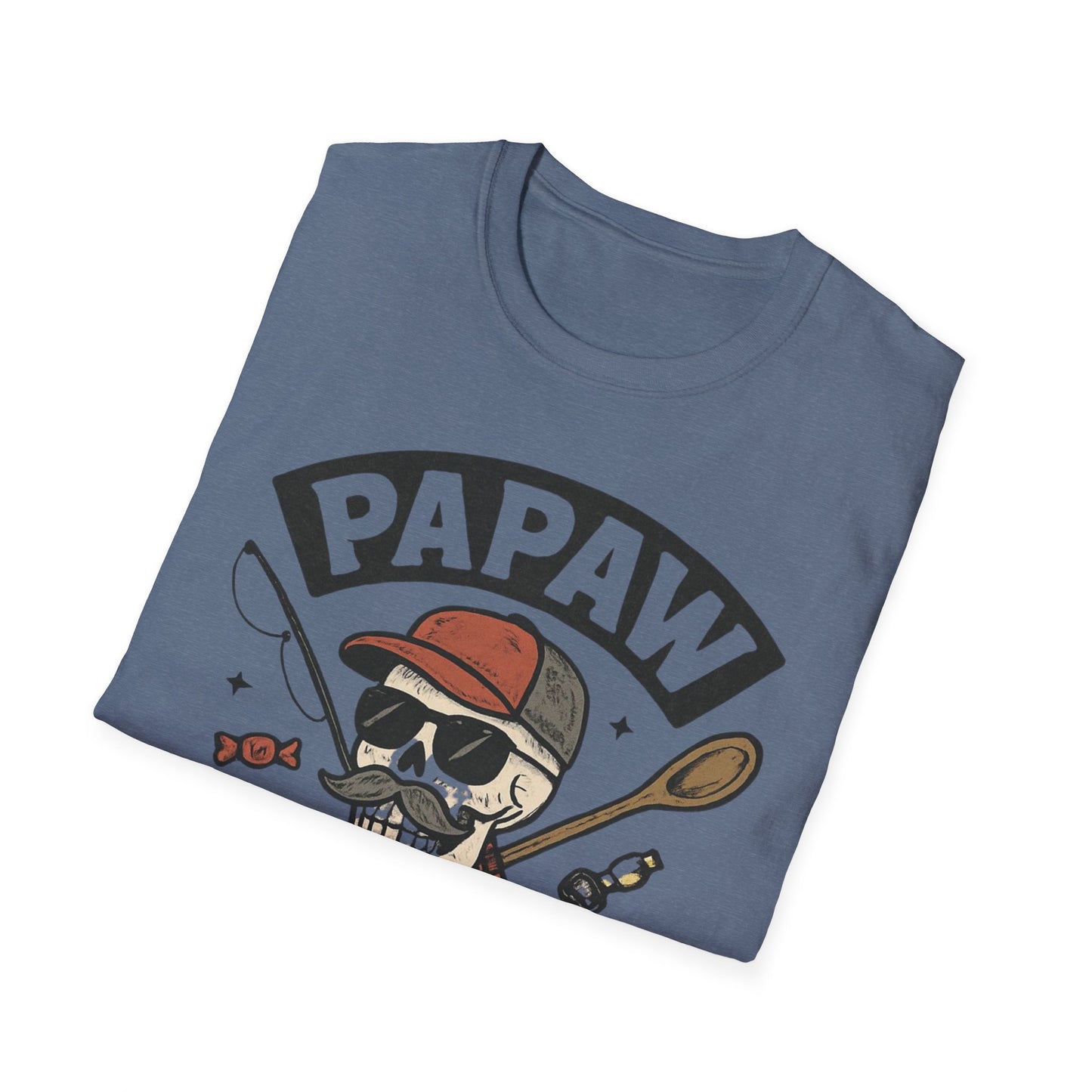 Papaw skull with fishing rod and spoon T-Shirt | Papaw logo tee