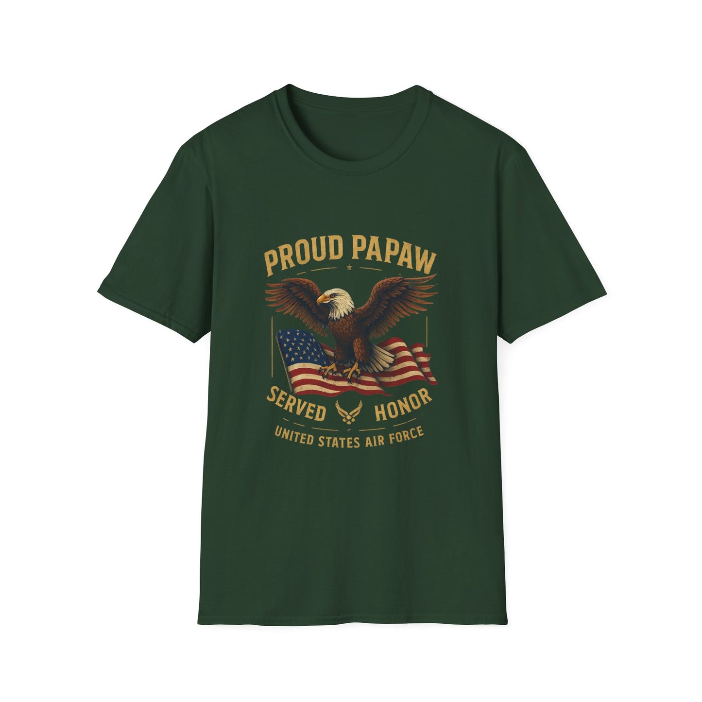 Proud Papaw Eagle with American Flag T-Shirt | Served with Honor, Air Force Theme
