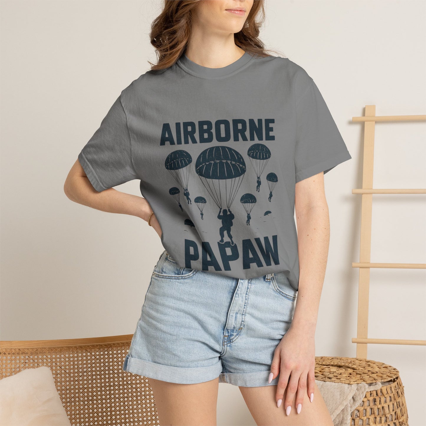 Airborne Papaw T-shirt | Parachute Silhouette Dad Grandpa Military Theme