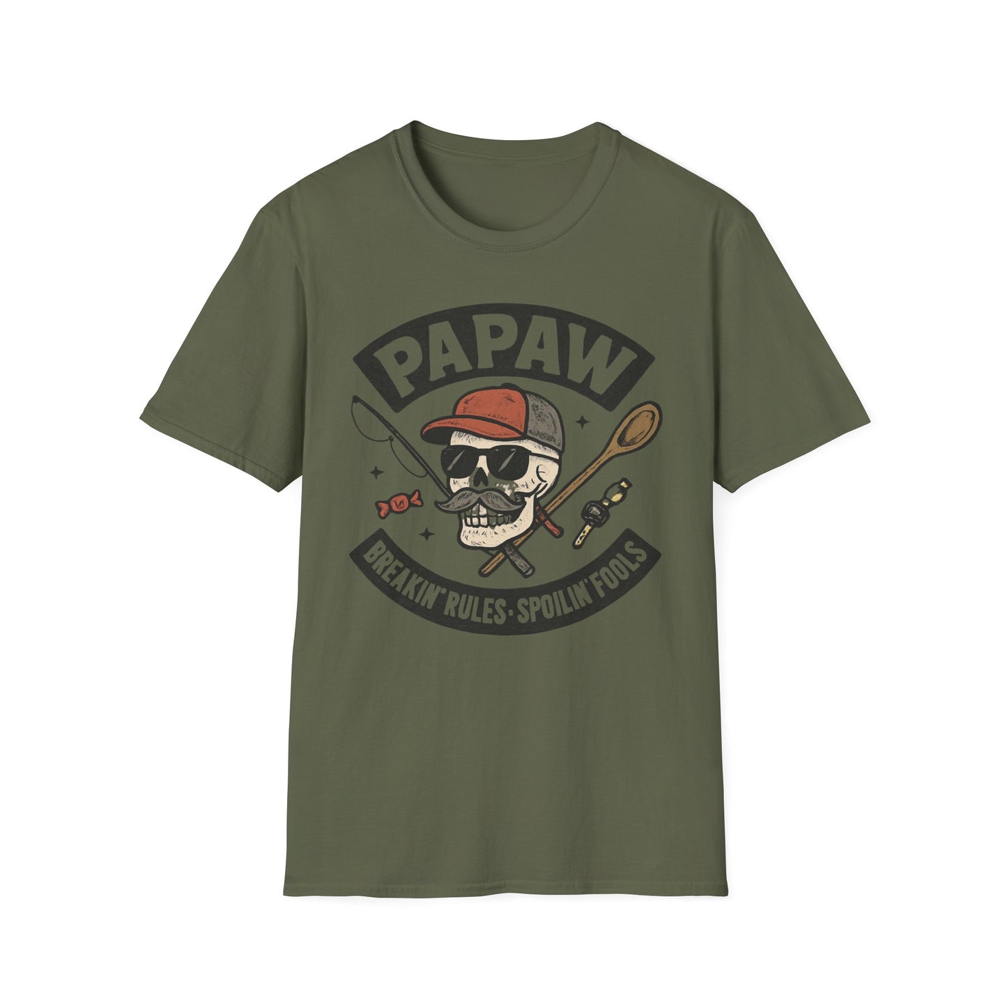 Papaw skull with fishing rod and spoon T-Shirt | Papaw logo tee