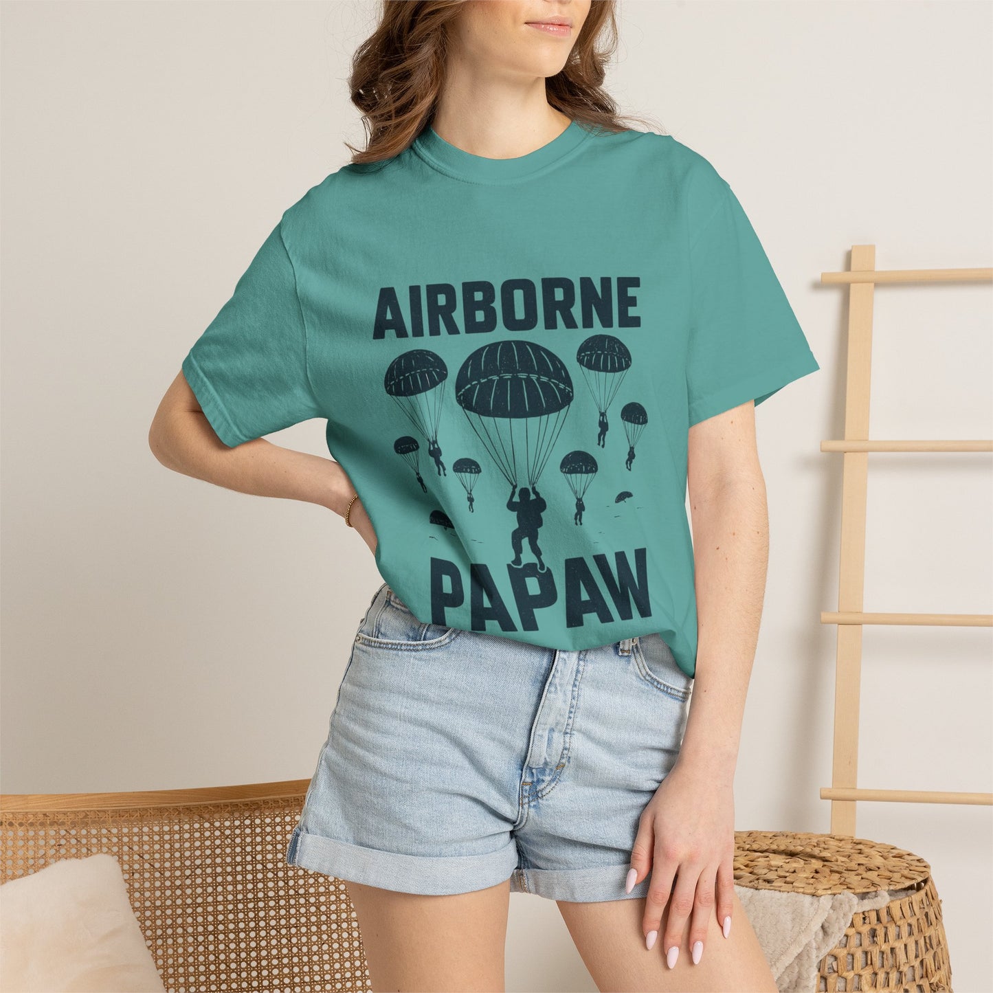 Airborne Papaw T-shirt | Parachute Silhouette Dad Grandpa Military Theme