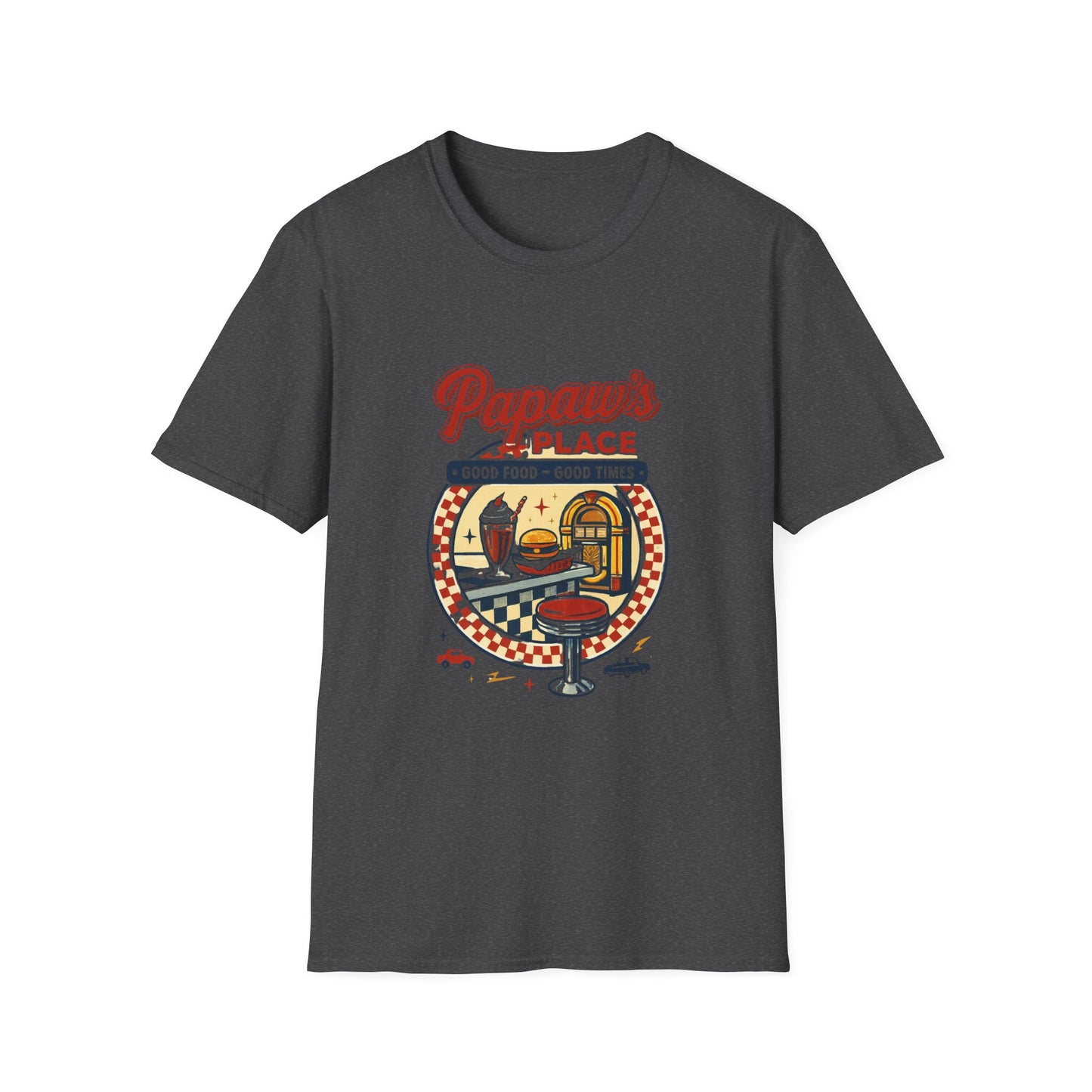 Papaw's Place Diner Scene T-Shirt | Retro Soda Fountain, Burger Counter